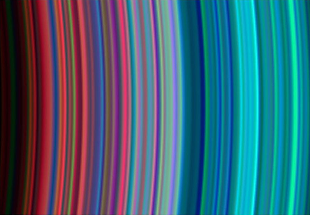 Gama de cores dos aneis de Saturno captada por Cassini. |Foto: NASA/JPL/University of Colorado.