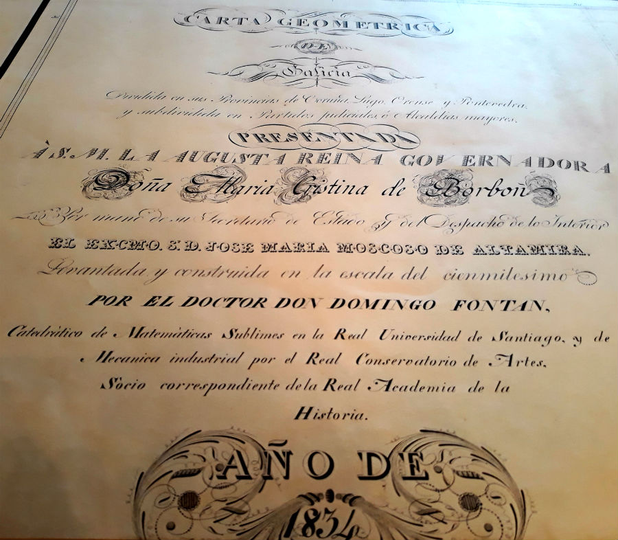 Inscripción da minuta orixinal da Carta Xeométrica de Galicia de Domingo Fontán.