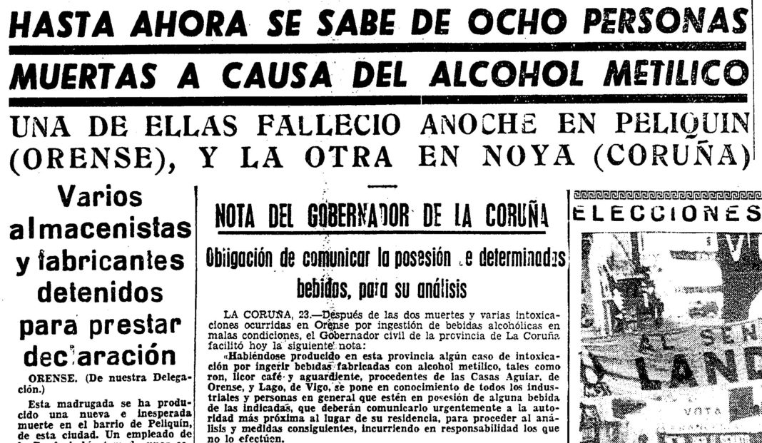 Nova de primeira páxina de El Pueblo Gallego do 29 de abril de 1963.