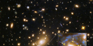 Galaxia e cúmulo crean catro imaxes dunha supernova afastada