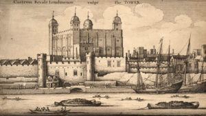 A Torre de Londres na época de Rande, cando Newton era o seu director.
