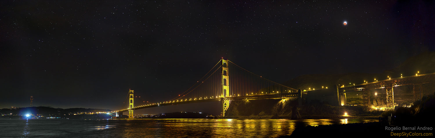 Eclipse de Lúa no Golden Gate de San Francisco