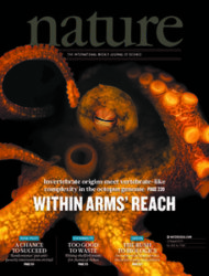 Portada da revista Nature coa secuenciación do xenoma do polbo.