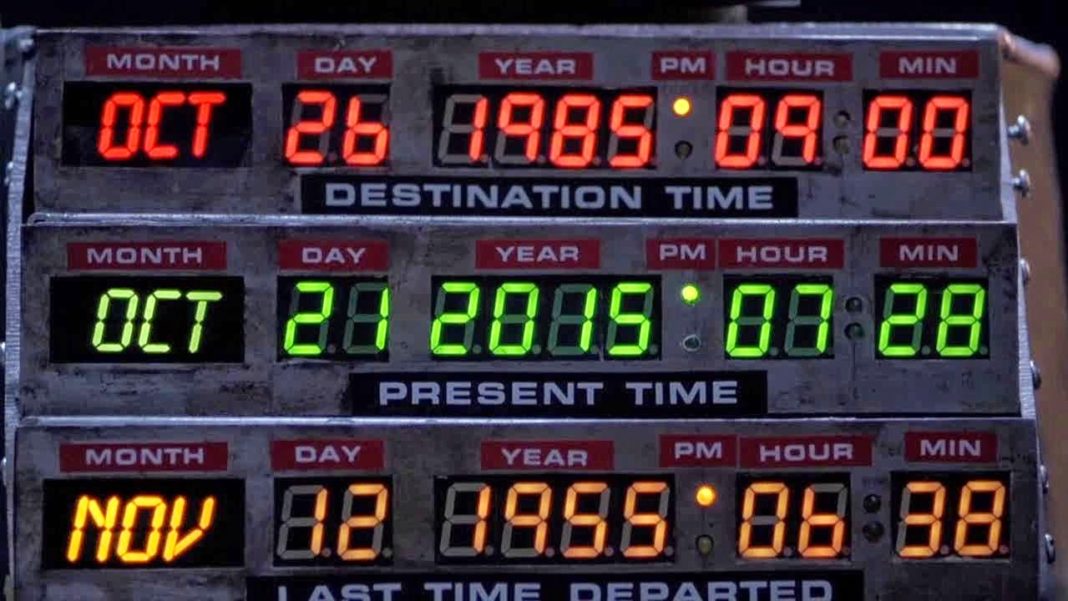 Consola do Delorean coa data á que chega Marty McFly: 21 de outubro de 2015.