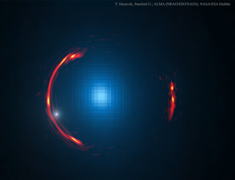 Créditos da imaxe: Y. Hezaveh (Stanford) et al., ALMA (NRAO/ESO/NAOJ), NASA/ESA Hubble Space Telescope
