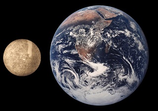 Comparación do tamaño da Terra e de Mercurio.