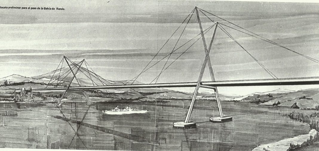 Proxecto primitivo da ponte de Rande presentado por Gerardo Campos.