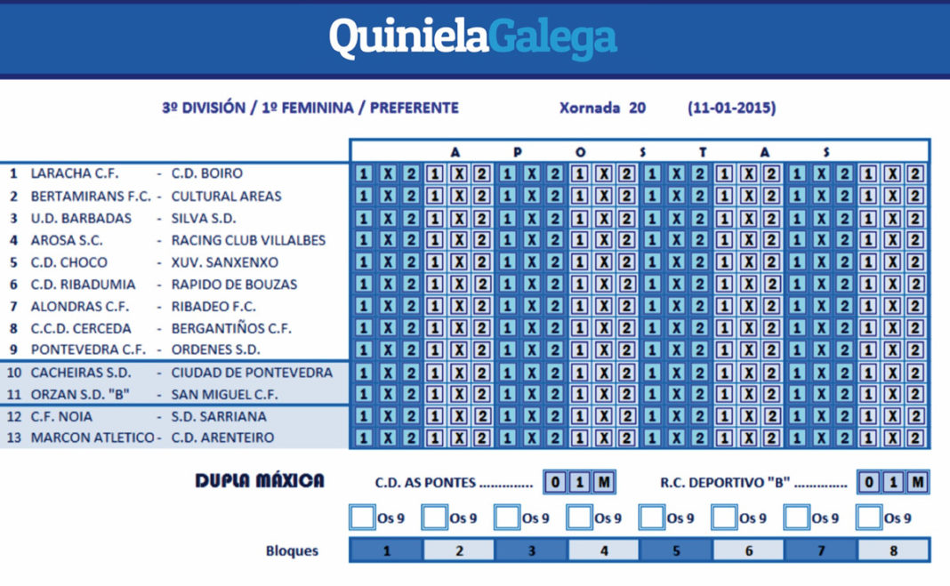 Boleto da Quiniela Galega.