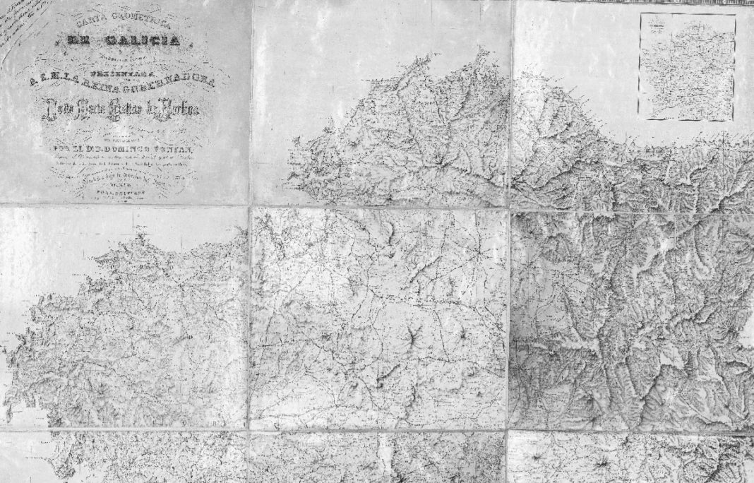 Carta xeométrica de Domingo Fontán actualizada no 1917, coas estradas xa existentes nese momento.