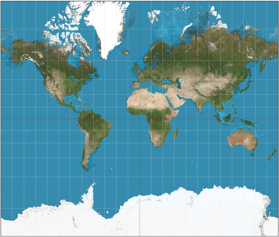 Mapamundi que segue o modelo de Mercator.