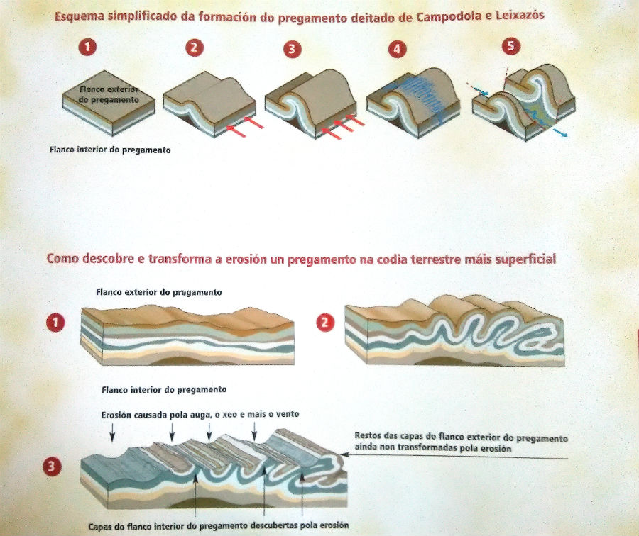 Esquema de formación del pliegue. Fuente: “Una historia geológica de 500 millones de años”, de Augusto Pérez Alberti.