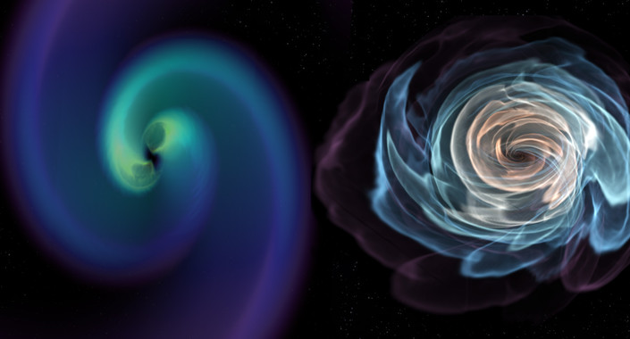Recreación da fusión detectada de dous estrelas de neutróns.