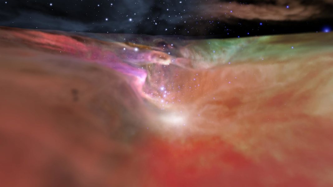 Créditos da visualización: NASA, ESA, F. Summers, G. Bacon,
Z. Levay, J. DePasquale, L. Frattare, M. Robberto, M. Gennaro (STScI) e R. Hurt (Caltech/IPAC)
