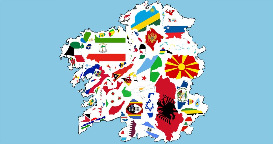 NOTA: O tamaño dos países que se representa no mapa non é o real. Adaptouse a escala para incluír á maior cantidade posible de territorios na imaxe. Fonte: Elaboración propia.