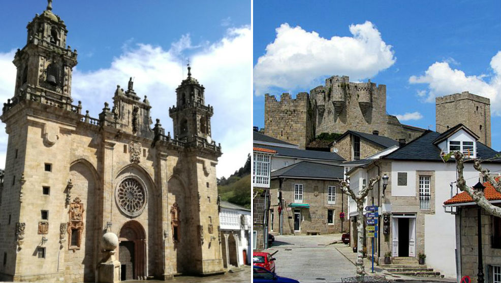 Dúas recoñecibles paisaxes das vilas de Mondoñedo e Castro Caldelas: a catedral e o castelo.