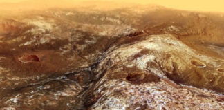 Os tons claros representan os depósitos de arxilas de Marte Imaxe: Mawrth Vallis. ESA/DLR/FU Berlin.
