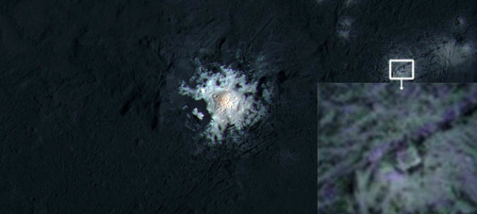 Os autores tamén comprobaron o efecto gorila cunha estrutura dun cráter de Ceres. Fonte: NASA/JPL-Caltech.