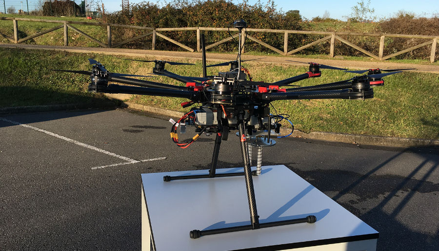Sistema radar embarcado no drone patentado para detectar minas antipersoa. Foto: DUVI.