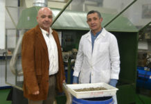 Luis Ortiz e Antonio Vázquez, na planta de enerxías xiloxeradas da Escola de Enxeñaría Forestal da UVigo. Imaxe: Duvi.