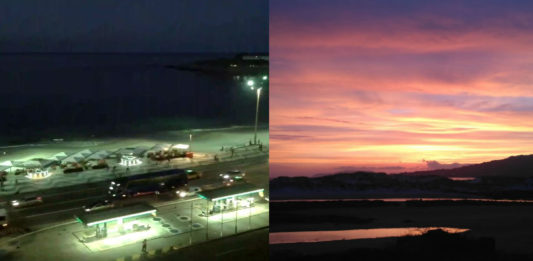 Imaxe tomada a carón da praia de Copacabana, en Rio de Janeiro, e en Carnota á mesma hora, ás 22.40 hora galega.