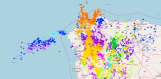 Mapa de raios do sábado 30 de xuño, cando caeron case 6.000 sobre Galicia. Fonte: MeteoGalicia.
