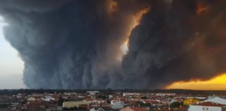 Fotografía tomada polo bombeiro Hélio Madeiras en Leiria en outubro de 2017, que evidencia a voracidade dos lumes.