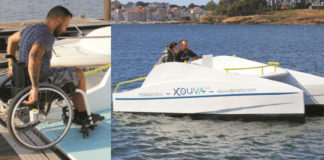 O Xouva conta cunha plataforma de acceso que facilita a entrada ás persoas con mobilidade reducida, un problema habitual nos barcos. Imaxes: xouvaboats.com.