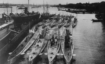 U-boote alemáns en Kiel en 1914. Foto: Wikimedia.