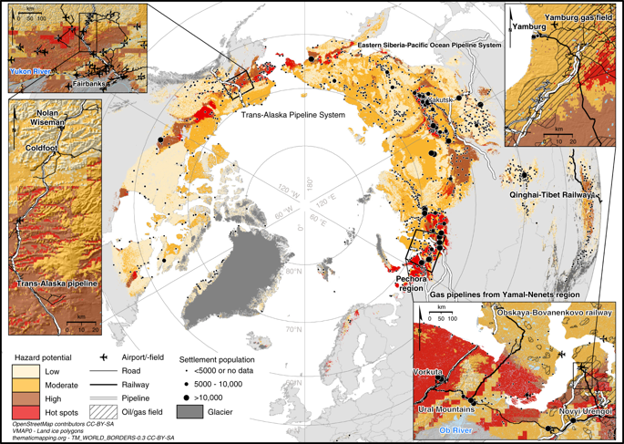 Potencial de risco debido ao permafrost na zona panártica. Fonte: Nature Communications/Oulu University.