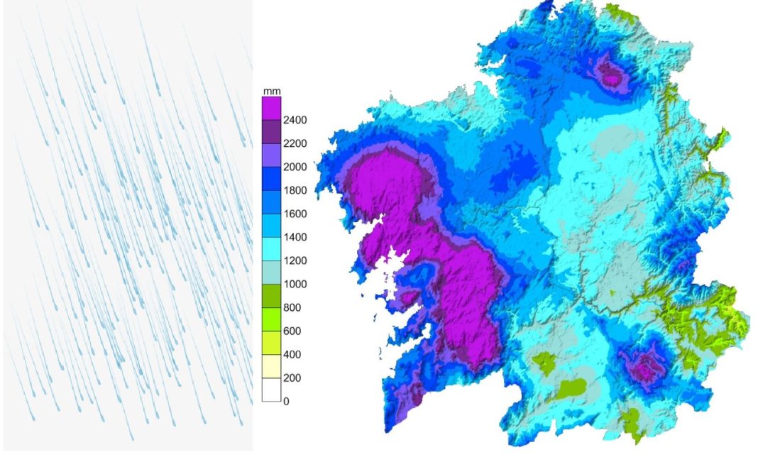 As estatísticas anuais de precipitacións corroboran o Efecto Rías nestas zonas de Galicia. Fonte: MeteoGalicia.