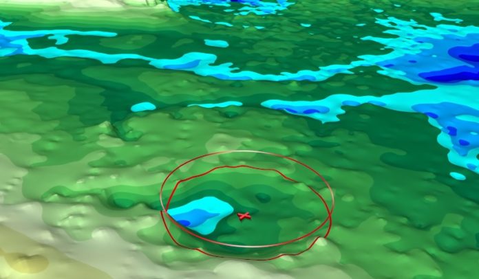 Situación do posible novo cráter de impacto atopado en Groenlandia. Fonte: NASA.