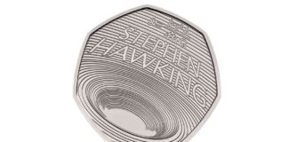 Moeda conmemorativa na honra de Stephen Hawking. Fonte: Royal Mint.