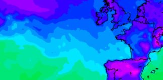 Modelo de predición de temperatura, cunha baixada xeralizada, para os vindeiros días en Galicia. Fonte: meteogalicia.gal.