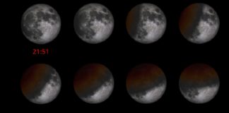 Fases da eclipse de Lúa do vindeiro día 16, a última do ano, segundo se poderá ver desde Galicia. Fonte: IGN.