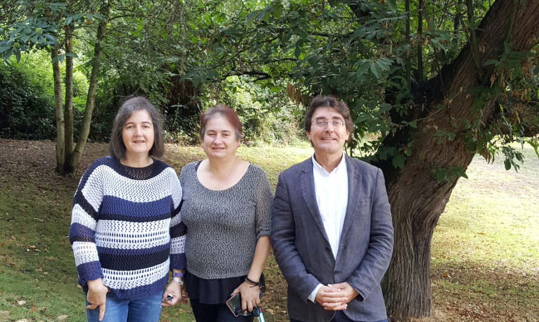 Ana María Ramos, Belén Díaz, e Santiago Pereira, autores da investigación sobre os castiñeiros premiada pola Academia de Ciencias. Foto cedida pola RAGC.