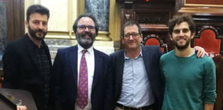 Pablo López, Eduardo Rolland e Manuel Rey, de GCiencia, xunto a Lluis Montoliu, presidente do xurado dos Prismas 2019.