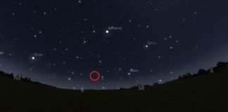 Situación aproximada da estrela de Rosalía na mañá do 18 de decembro, sobre as 7 da mañá. Fonte: Stellarium.