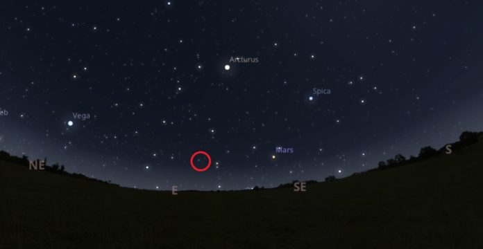Situación aproximada da estrela de Rosalía na mañá do 18 de decembro, sobre as 7 da mañá. Fonte: Stellarium.
