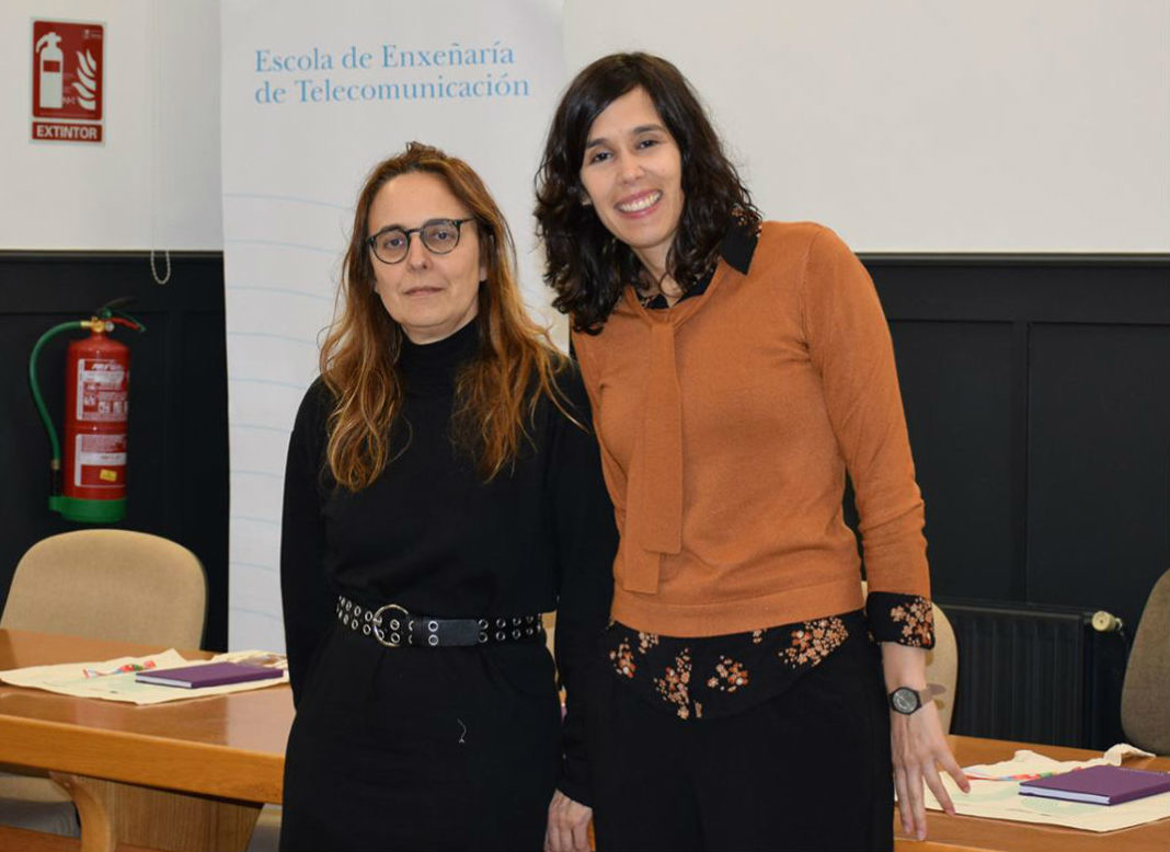 A vicerreitora da UVigo María Isabel Doval e a profesora da Universidade de Minho Joana Almeida. Foto: Duvi.
