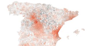 Mapa desenvolvido por investigadores das universidades de Zaragoza e Rovira i Virgili, actualizado na mañá do 28 de febreiro. Fonte: urv.cat.