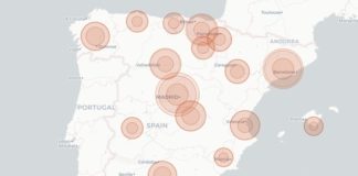 Mapa dos casos novos diarios, activos e acumulados en España. Fonte: CITIC.