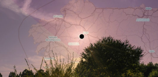 A eclipse será total nunha franxa que abrangue arredor da metade do territorio de Galicia. Imaxe orixinal de Noel Feáns / CC BY 2.0.