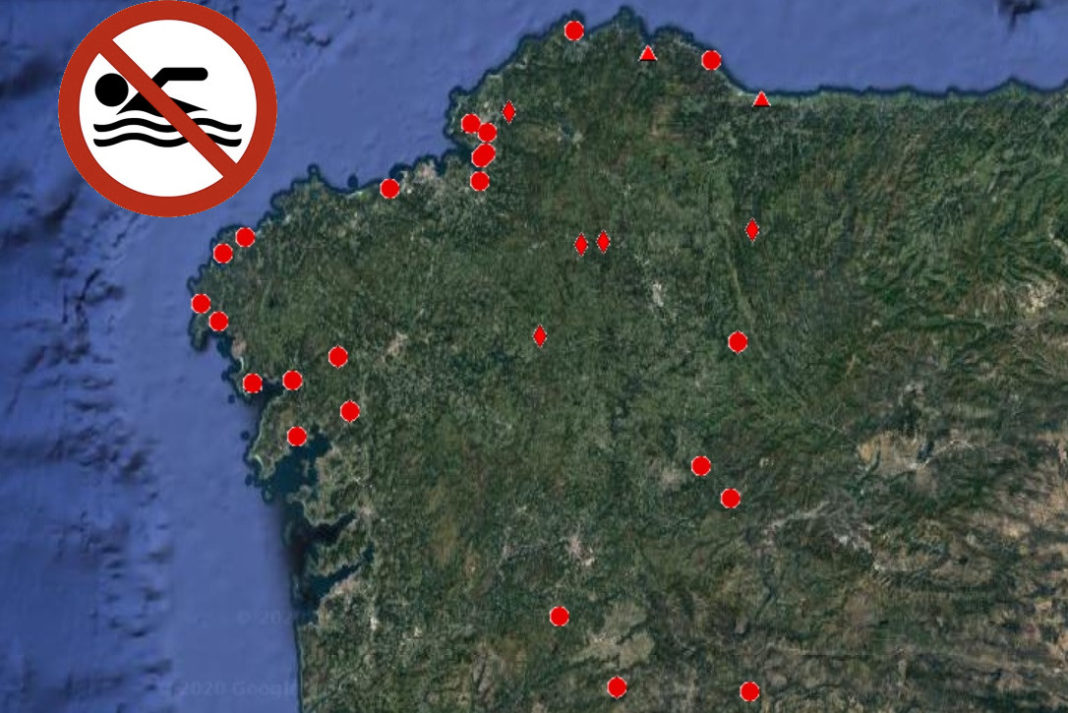 Praias nas que non está permitido bañarse este verán en Galicia. Fonte: Consellería de Sanidade.