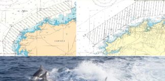 Área de limitación de navegación para os veleiros, establecida polas Capitanías de Ferrol e A Coruña. Fonte: Mitma.