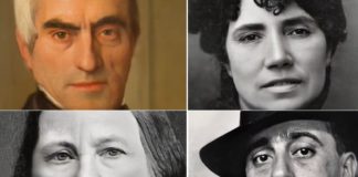 Imaxes de Domingo Fontán, Rosalía de Castro, Concepción Arenal e Ramón Cabanillas procesadas na aplicación "Deep Nostalgia".
