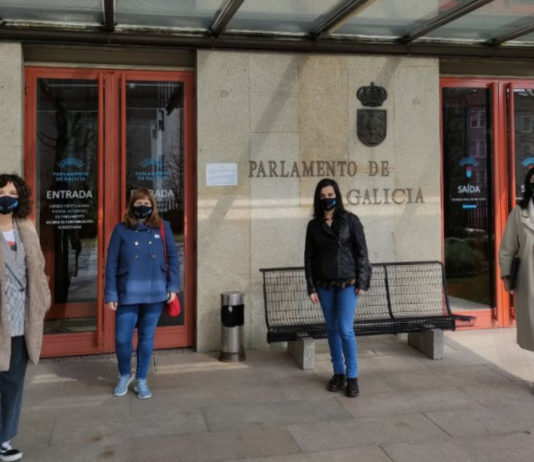 Representantes de Investigal, no Parlamento de Galicia este luns 8 de marzo.