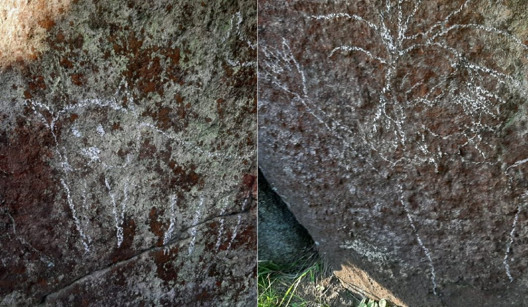 Pintadas no dolmen de Pedra Cuberta. Fonte: Concello de Vimianzo.