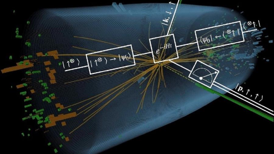 Ilustración dunha colisión de dous fotóns no experimento CMS do CERN durante a procura do bosón de Higgs en 2011 e 2012. Foto: CERN 