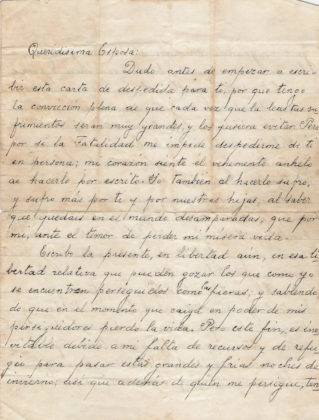 Parte da carta que Antonio Sayanes lle escribiu á súa muller. Cedida por O Faiado da Memoria