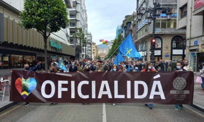 Manifestación pola 'oficialidá' do asturiano celebrada este ano. Foto: Xunta pola Defensa de la Llingua Asturiana.